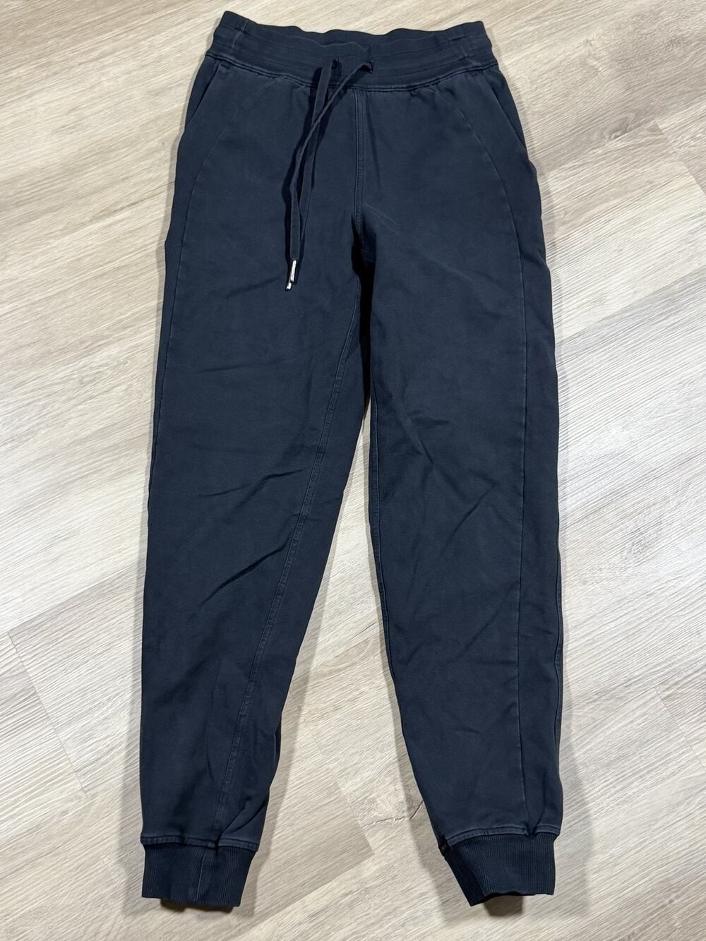 Lululemon Womens Cotton Jogger Sweatpants Size 2 Black Ribbed Cuff Pockets
